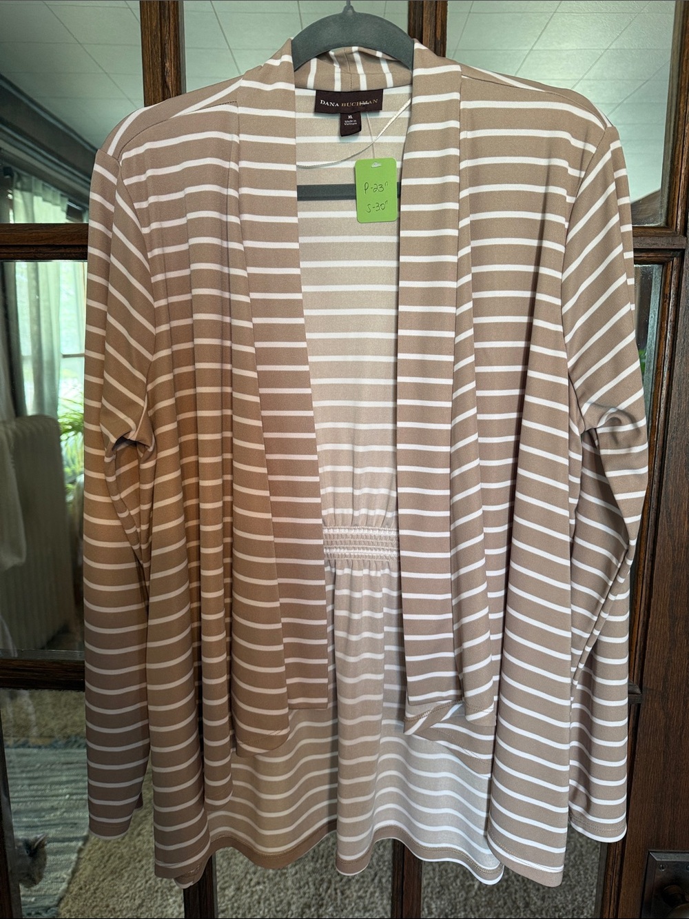 Dana Buchman Beige & White Striped Open-Front Cardigan